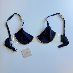 La Perla Navy Blue and Clear Swim Top 36B